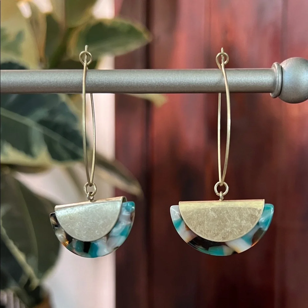 Gold & Tortoiseshell Half-Moon Drop Earrings - Picture 2 of 6